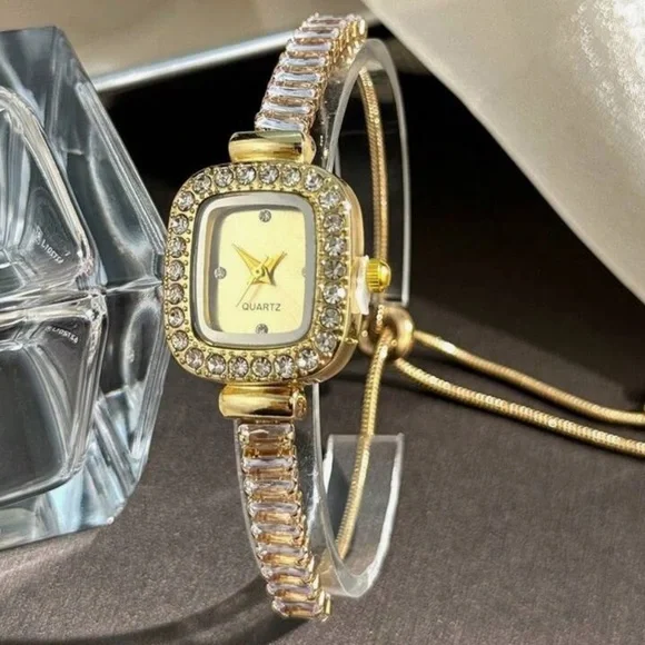 Stainless Steel Gold Zircon Watch Bracelet - Picture 3 of 5